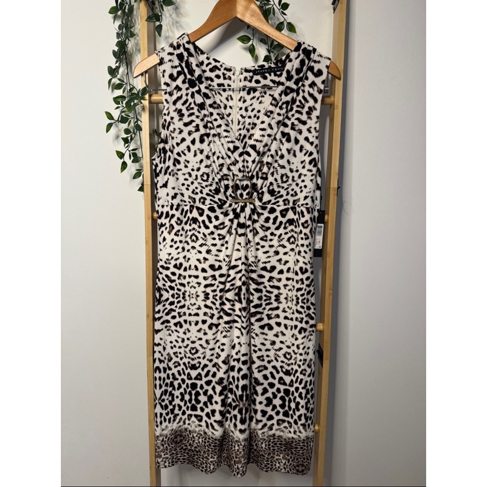 Ivanka Trump Sheat Dress Sleevless Chic Leopard-Print Belted Waist Size 10